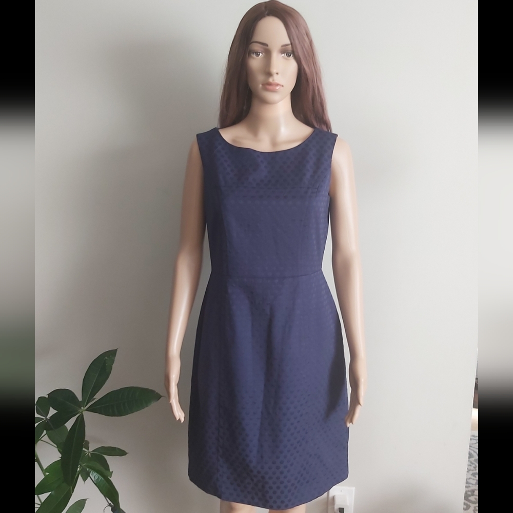 Banana Republic navy blue polkadots sheath dress midi sleeveless